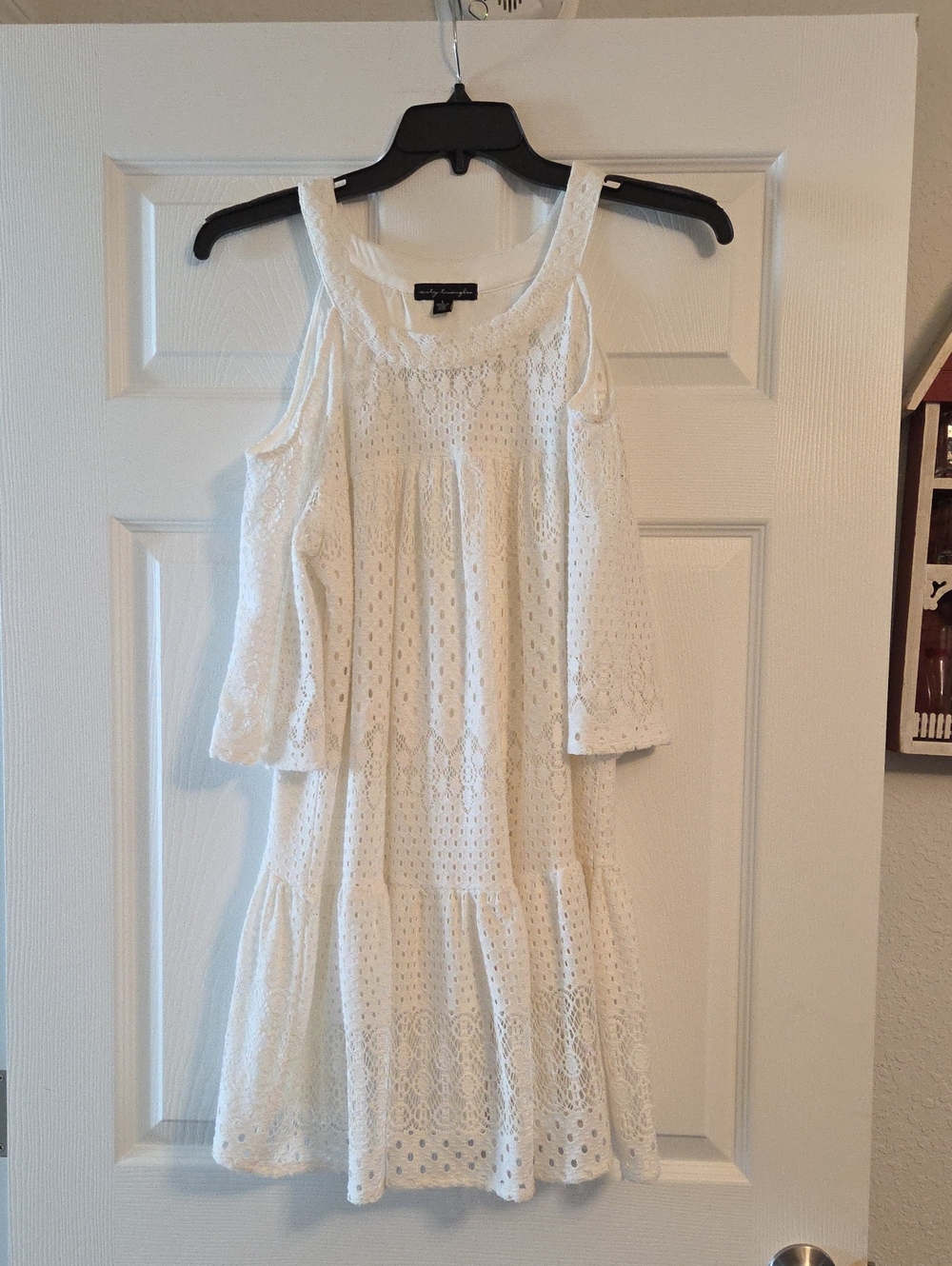 City Triangles White Eyelet Cold-Shoulder Mini Dress